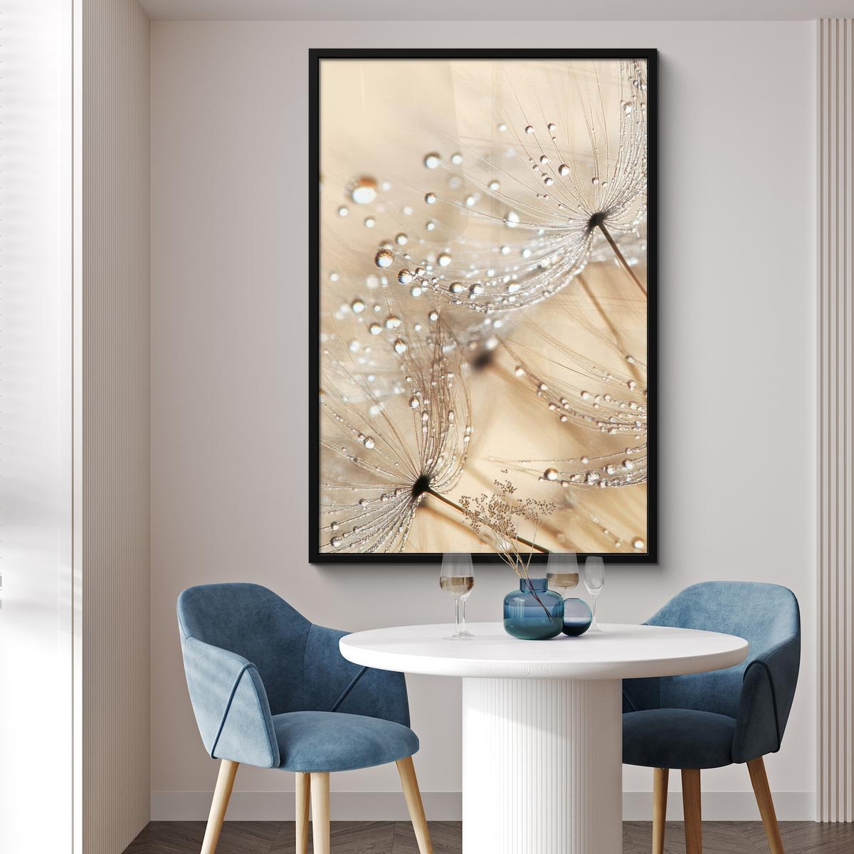POSTER MIT RAHMENGERAHMTES BILD Löwenzahn - Abstrakt - Natur - Beige Bilderleiste 80x120 cm - Braun, Papier (80/120cm) - MuchoWow