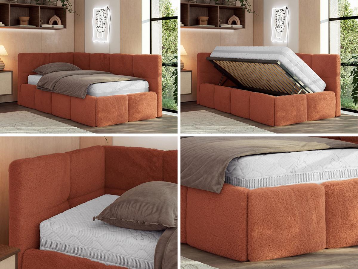 JUGENDBETT ARVO 90/200 - Orange Plüsch - Multipocket-Matratze - Links Seite - Orange, Textil (90/200cm) - MKS