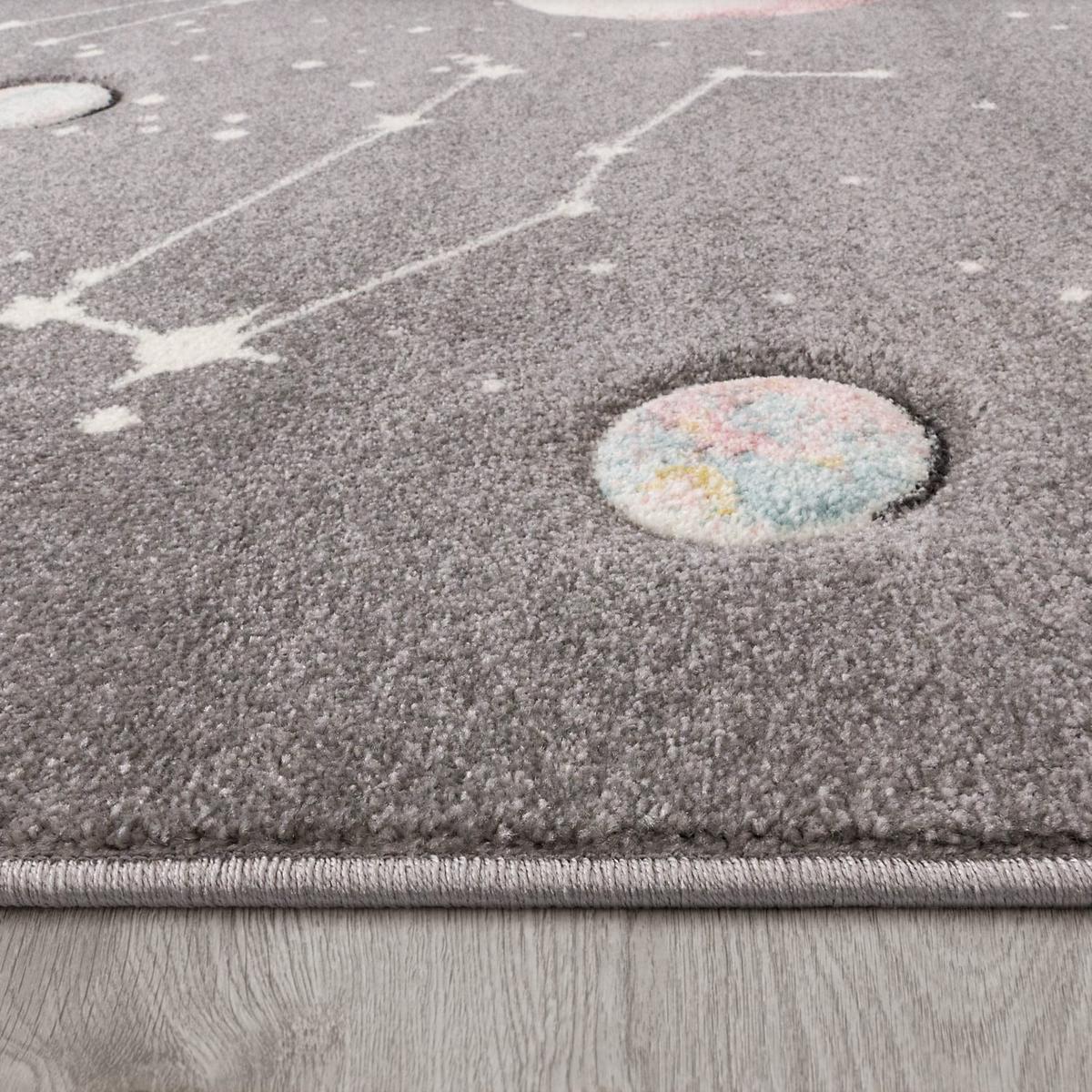 KINDERTEPPICH, mit Weltraum-Motiv, aus Polypropylen, Grau, 133 x 133 cm - Grau, Textil (133/133cm) - KADIMA DESIGN