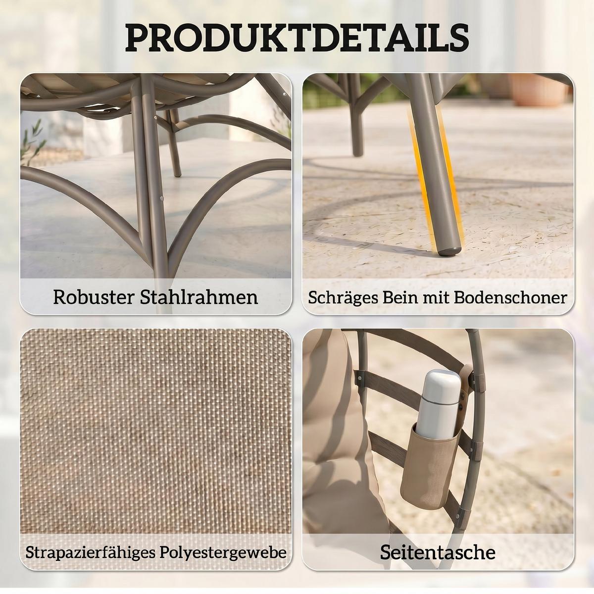 PAPASANSESSEL, Stahl, Sand - Sandfarben, Metall (77/139/118cm) - Outsunny