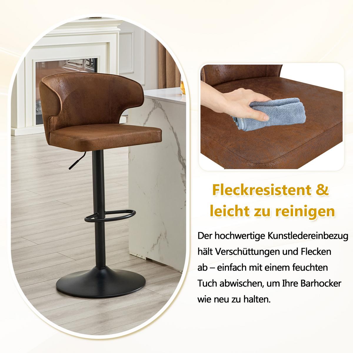 BARHOCKER 2er Set Braun Höhenverstellbar mit Lehne & Fußstütze - Braun, Textil (49.7/110/45cm) - Urban Meuble