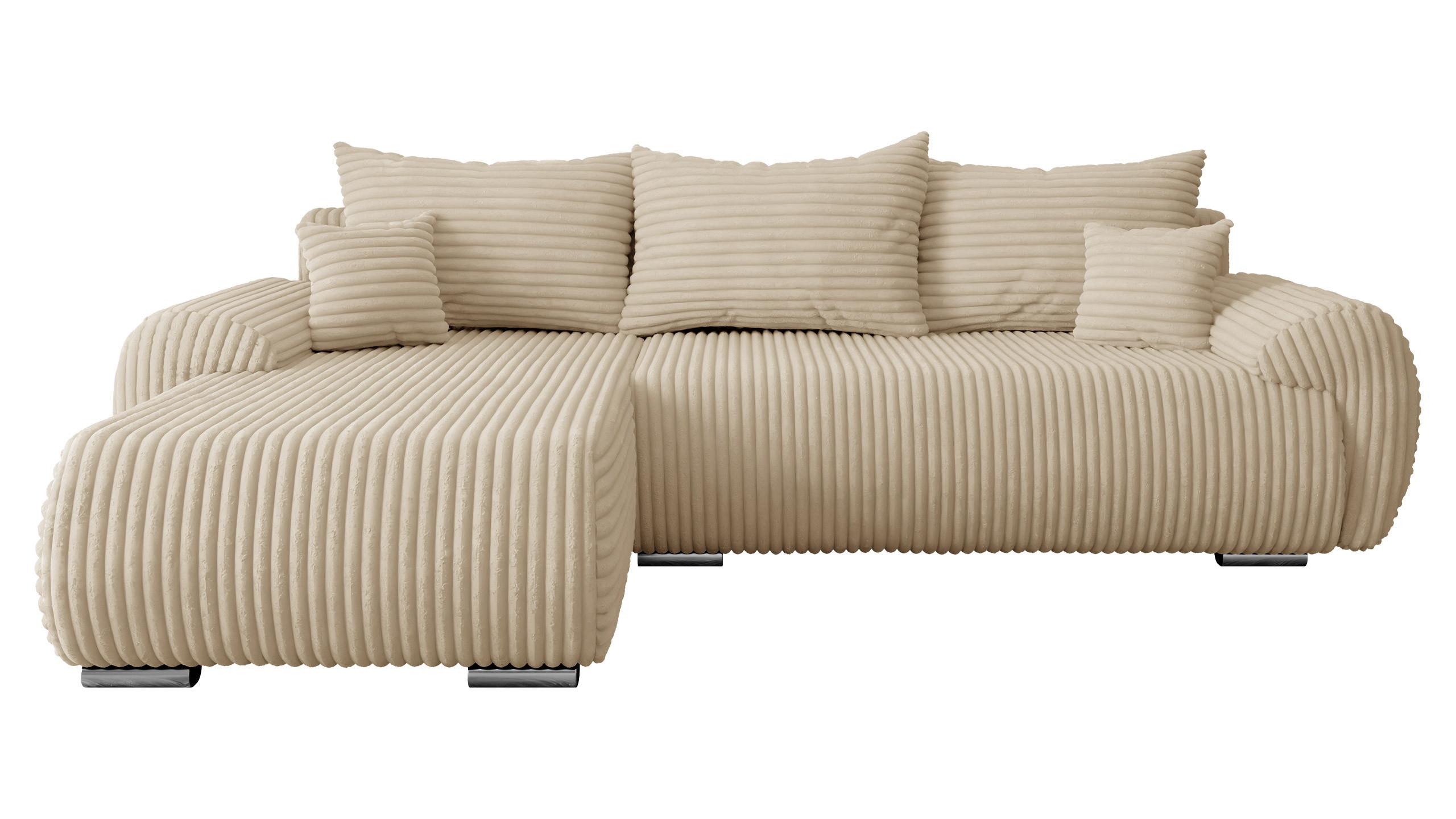 ECKSOFA Ubo L Cord, Seite: Links - Beige/Silberfarben, Holz/Kunststoff (282/187cm) - MIRJAN24