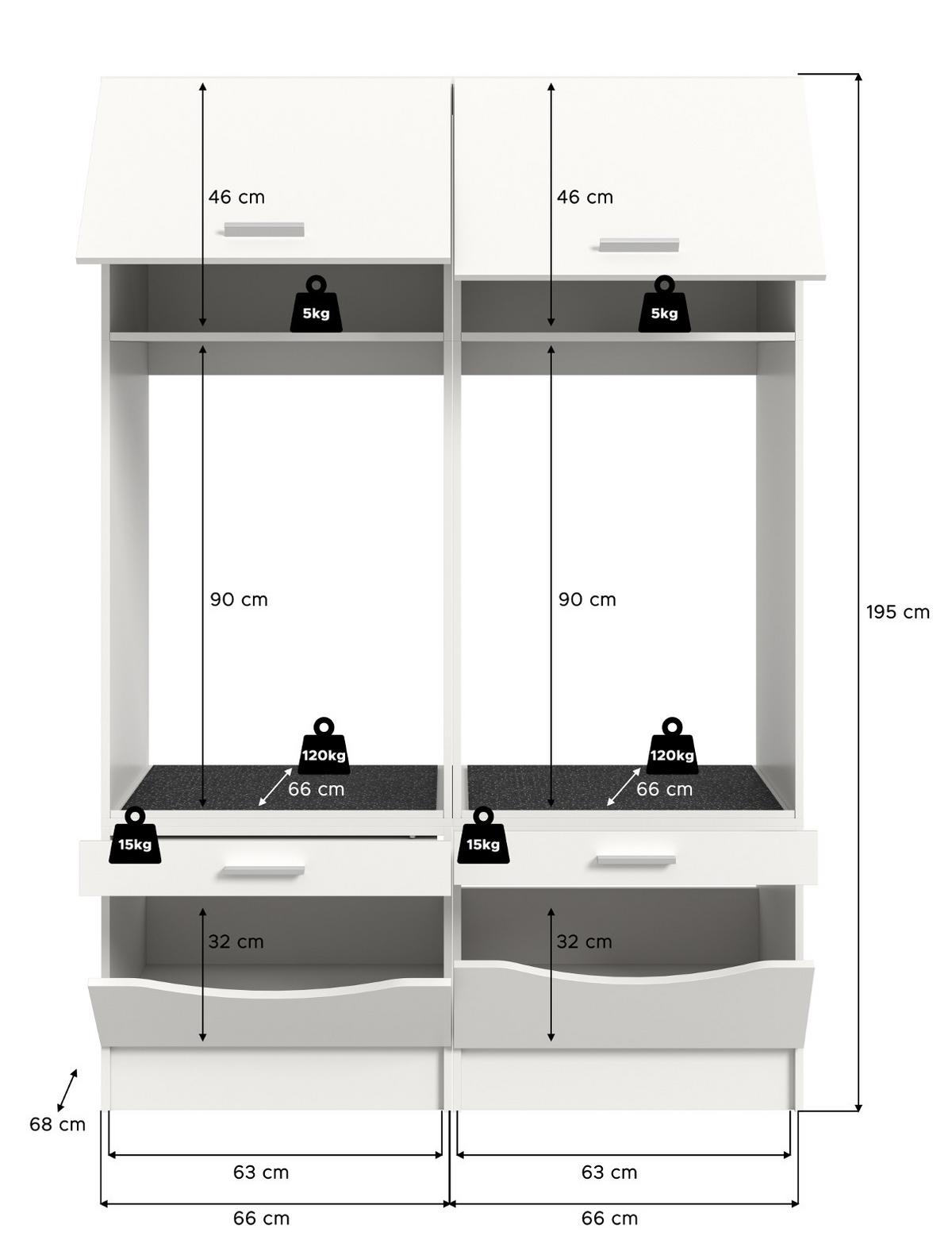 WASCHMASCHINENSCHRANK weiß Set 2-teilig 132 cm, Waschmaschinenumbau mit viel Stauraum - Silberfarben/Weiß, Glas/Holzwerkstoff (132/195/68cm) - Inn.Furn