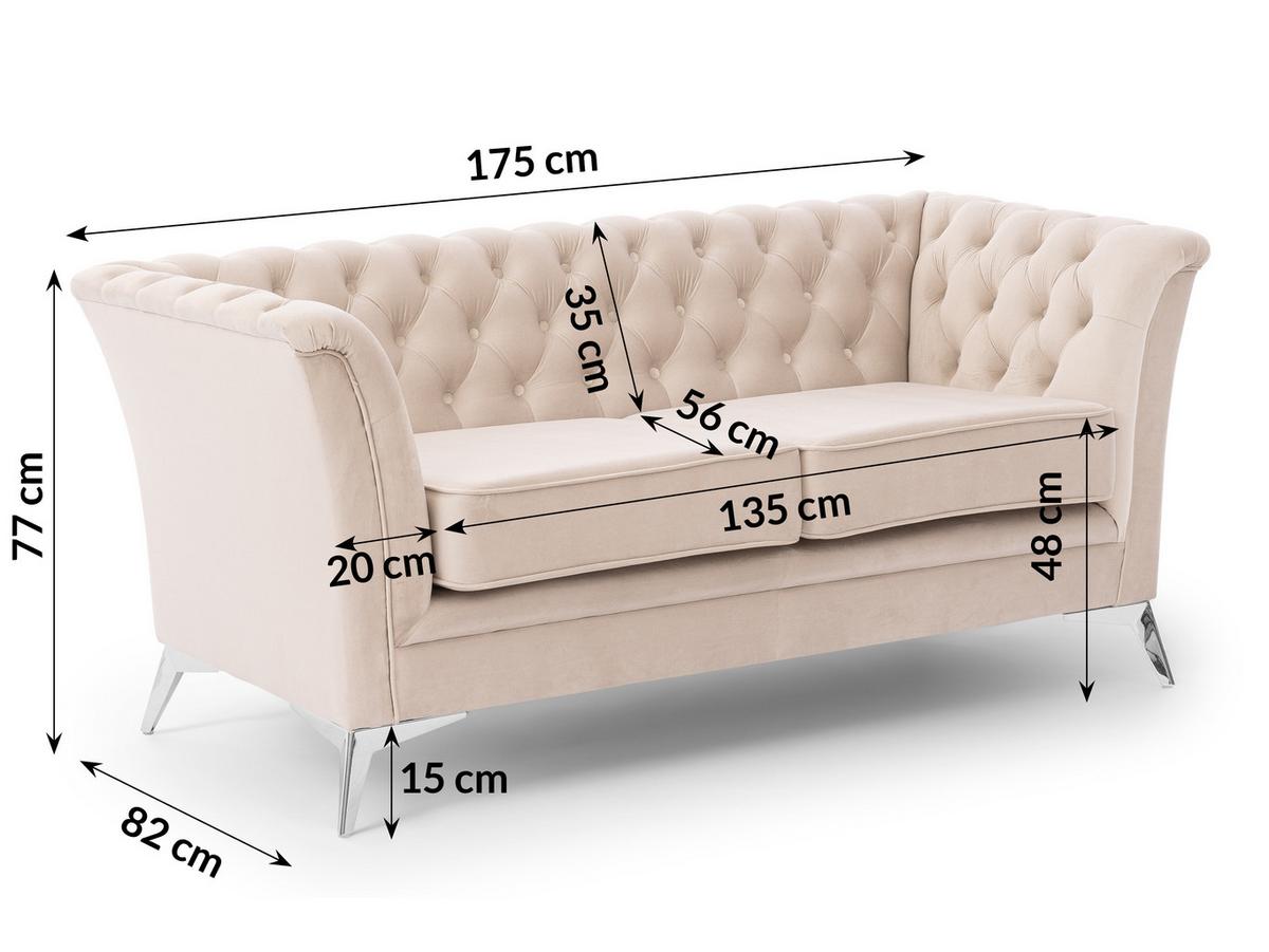 CHESTERFIELD-SOFA 2-sitzer Whitby Beige Samt mit silbernen Füßen - Beige/Silberfarben, Holz/Textil (175/78/82cm) - S-Style Möbel