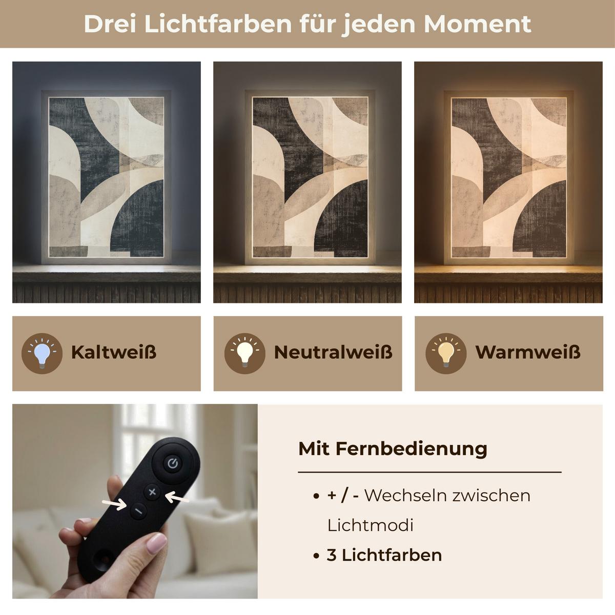 WANDLEUCHTE MIT AKKU Abstrakt - Formen - Modern - Beige 30x40 cm - Grau, Holzwerkstoff (30/40/8cm) - OnlyWow