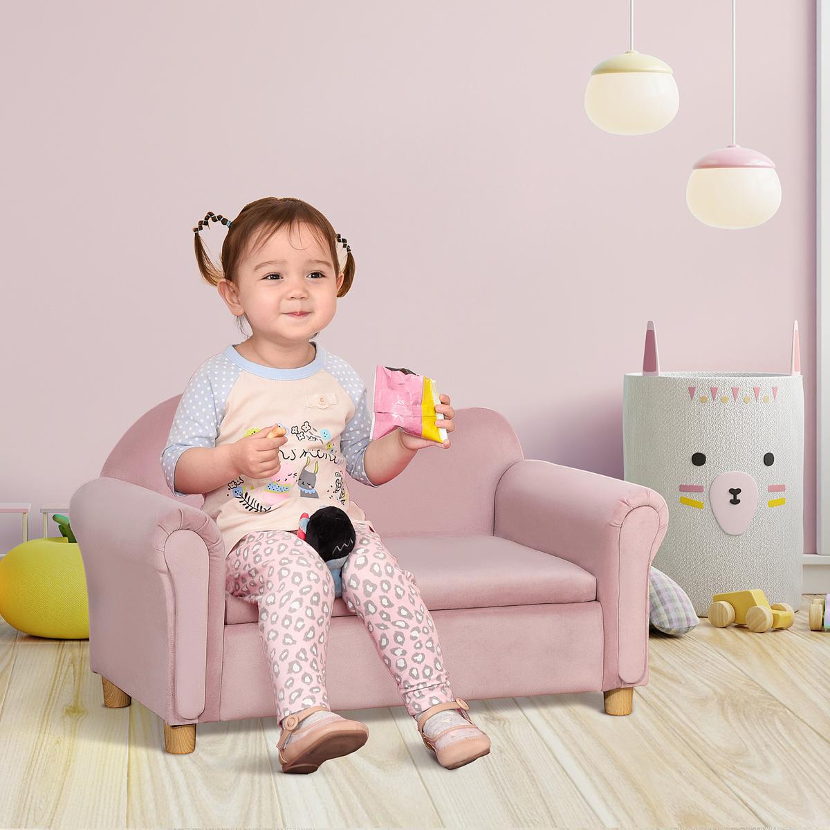 KINDERSOFA Kindercouch mit Stauraum, Spielsofa, Zweisitzer für Kinder 3-5 Jahre - Rosa, Kunststoff (41.5/48.5/84cm) - HOMCOM