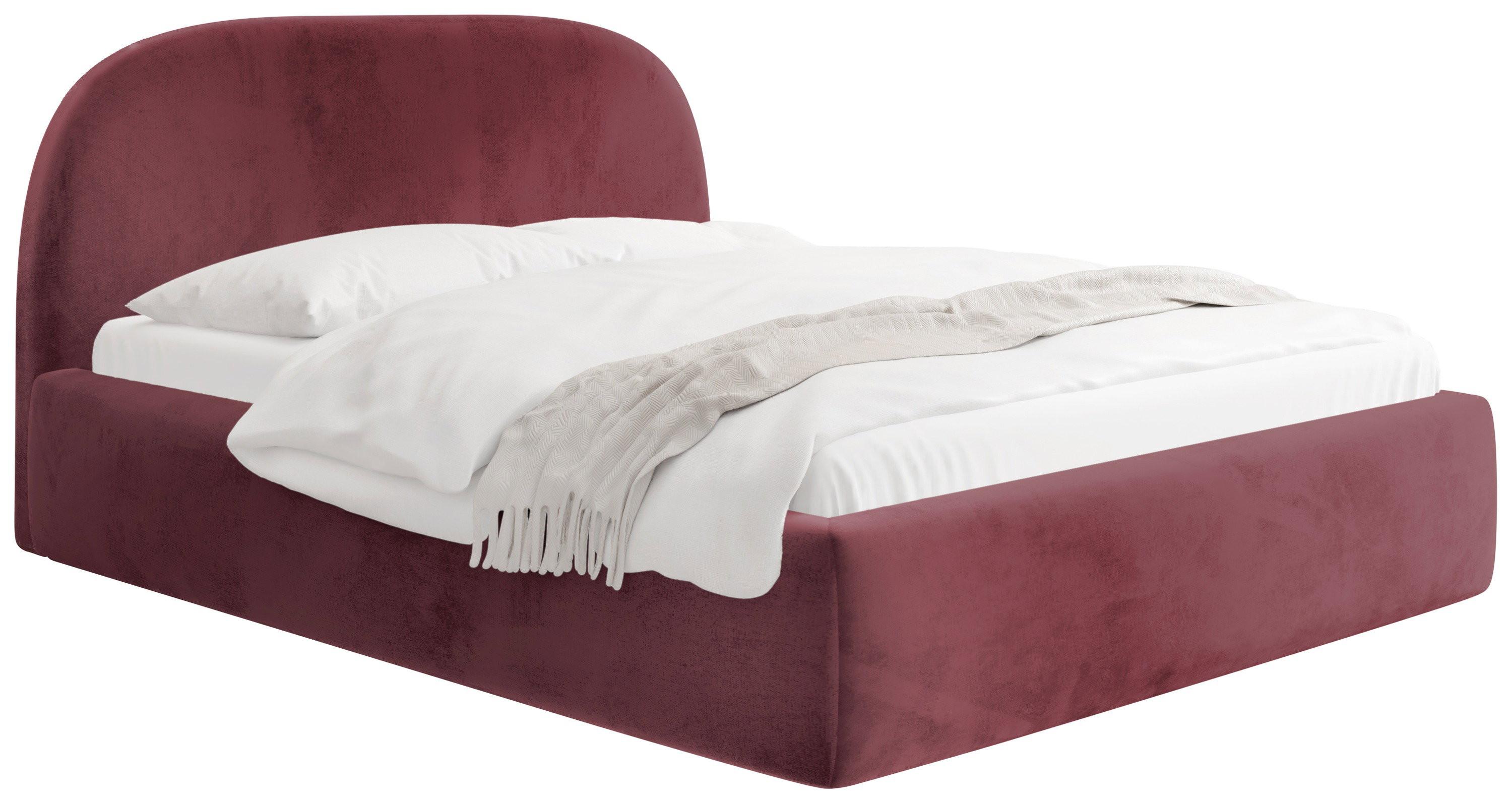 POLSTERBETT Puro mit Bettkasten, Bordeaux Samt 160 x 200 cm – mit Metall-Lattenrost - Bordeaux/Birkefarben, Kunststoff/Textil (160/200cm) - WFL GROUP