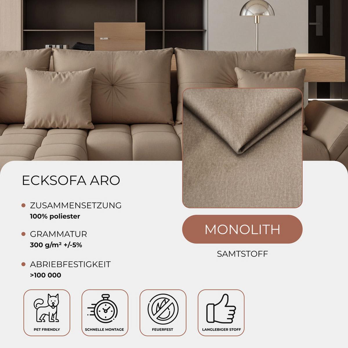 ECKSOFA ARO mit Schlaffunktion und Bettkasten Hellbraun - Hellbraun/Schwarz, Kunststoff/Textil (280/190cm) - Idohome