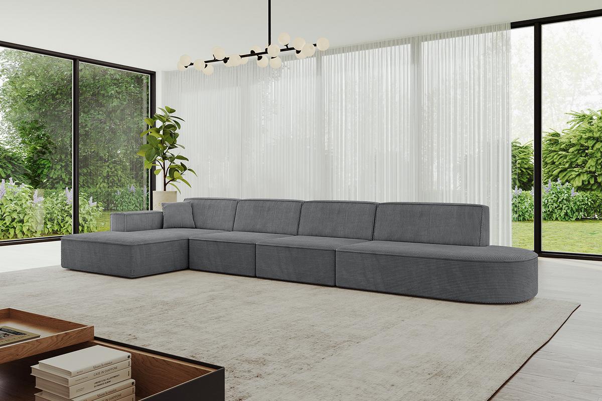 ECKSOFA Ottomane Links IREA-L3-v4 - 412x165x77 cm Duneklgrau - Dunkelgrau/Graphitfarben, Holzwerkstoff/Textil (412/165cm) - ALTDECOR