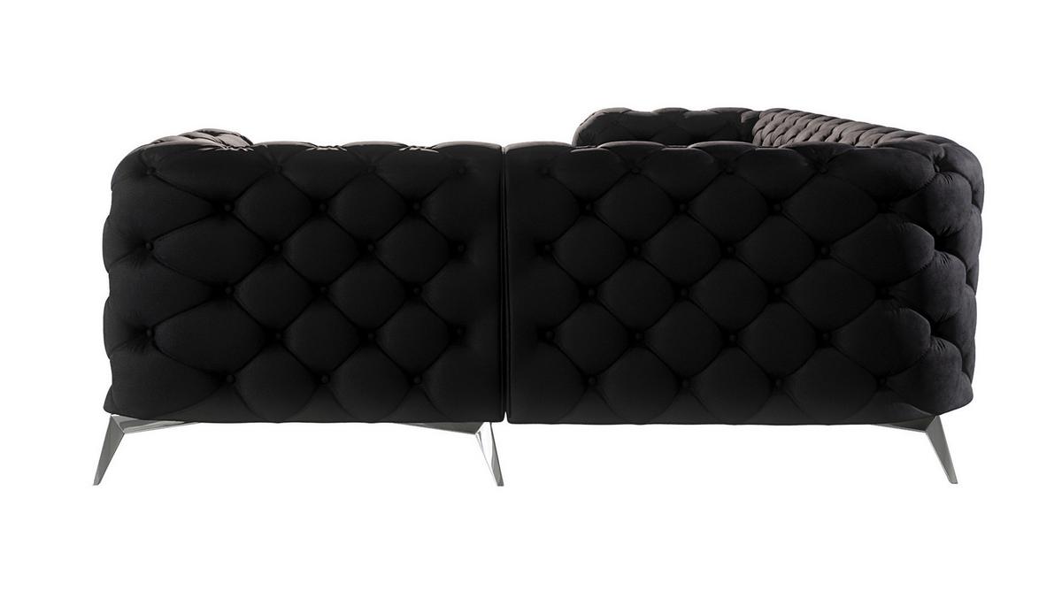 ECKSOFA Chesterfield Laura Schwarz Samt, Ottomane rechts - Silberfarben/Schwarz, Holz/Textil (264/204cm) - S-Style