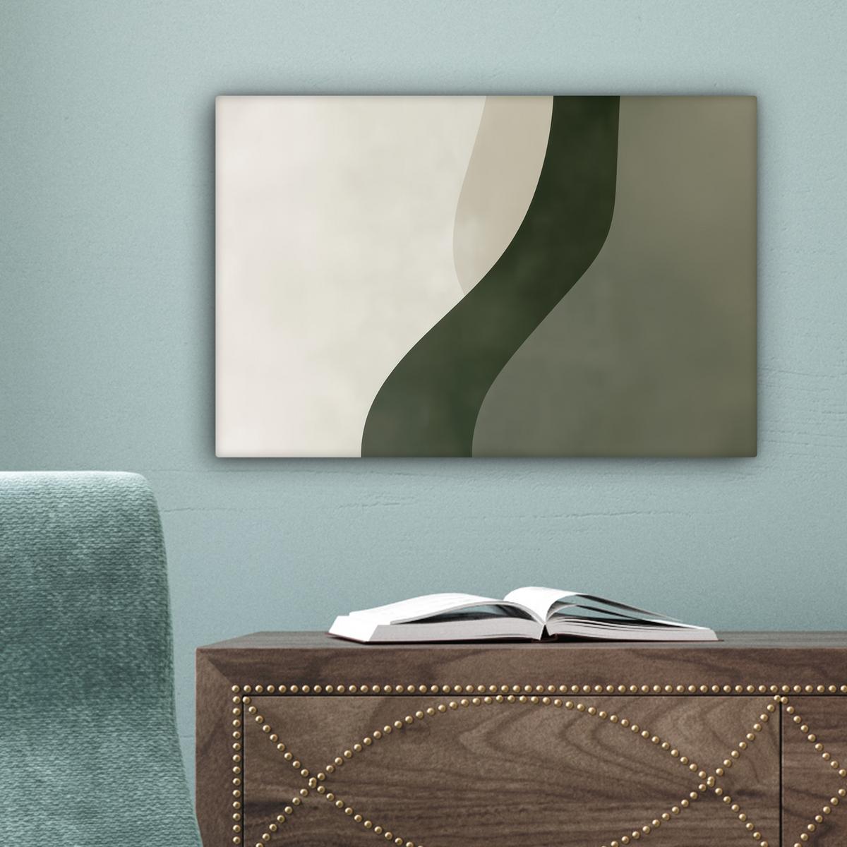 LEINWANDBILD Japandi - Grün - Abstrakt - Modern Deko Schlafzimmer 30x20 cm - Salbeigrün, Textil (30/20cm) - MuchoWow