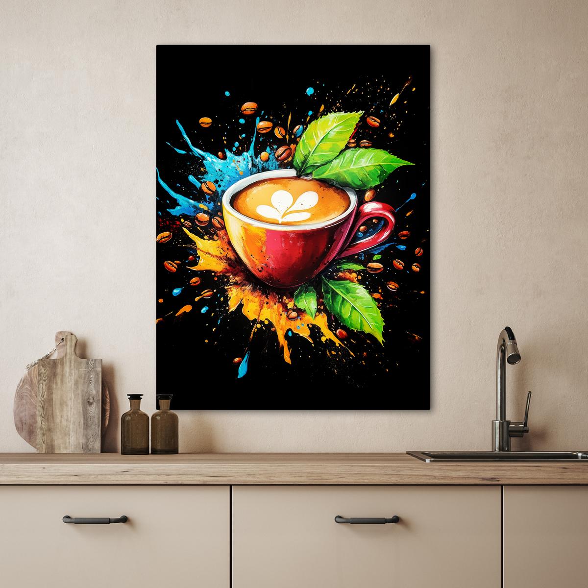 LEINWANDBILD Kaffee - Graffiti - Trinken - Abstrakt Wandbild Wohnzimmer 60x80 cm - Mokka, Textil (60/80cm) - MuchoWow