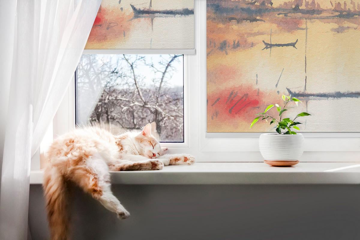 INNENROLLO - Fensterrollo - Rollo - 100x140 cm - Sonnenuntergang über dem See - Orange, Kunststoff (100/140/0.5cm) - TULUP
