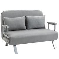 SCHLAFSOFA Zweisitzer mit Bettfunktion, Einzelbett mit Kissen, Samt, Hellgrau - Silberfarben/Hellgrau, Textil/Metall (80/78/111cm) - HOMCOM