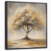 LEINWAND Bilder mit Rahmen - Gemälde - Baum - Abstrakt - Blätter - 50x50 - Beige, Textil (50/50cm) - MuchoWow