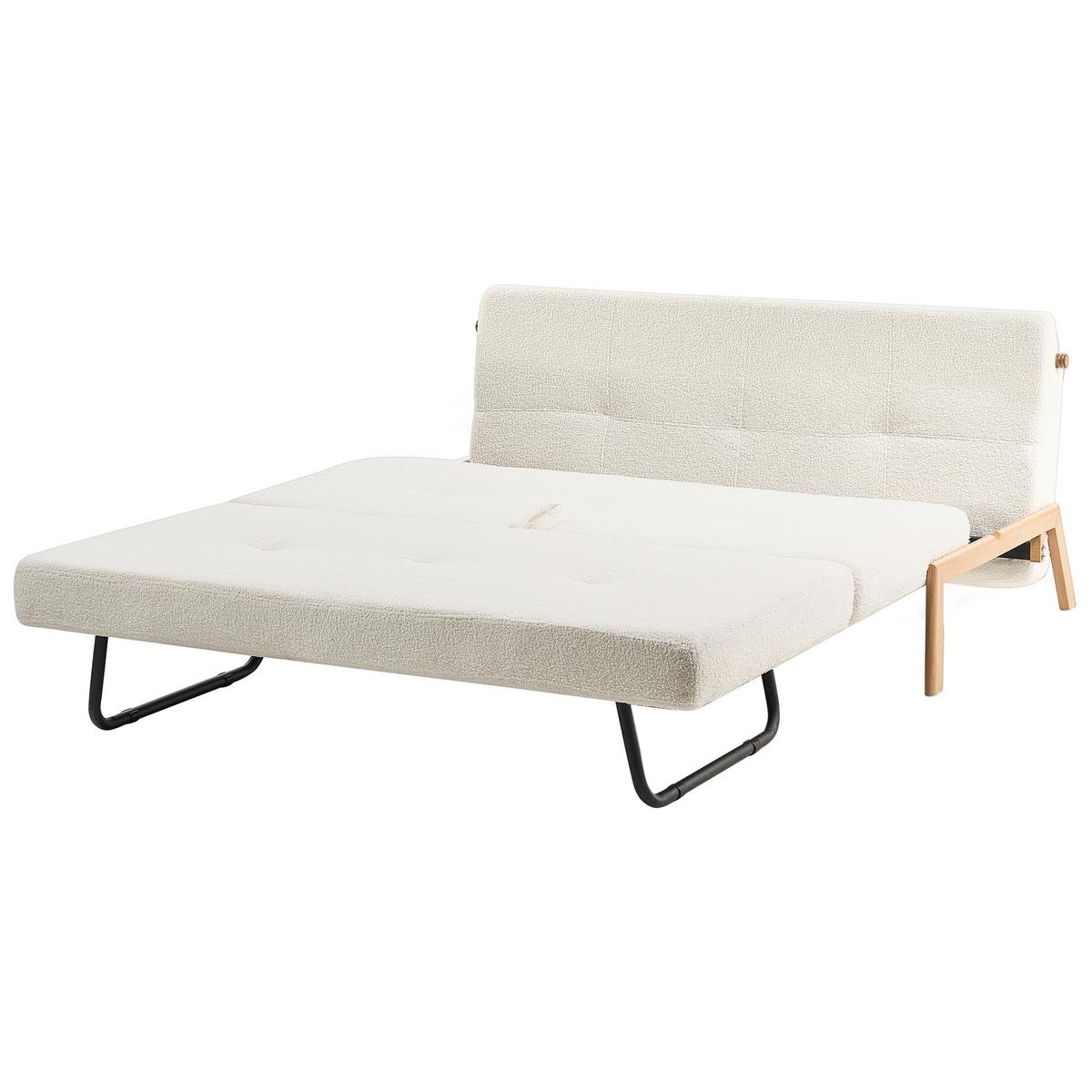 2-SITZER-SCHLAFSOFA Bouclé cremeweiß Edland - Hellbraun/Weiß, Textil (152/76/96cm) - Beliani