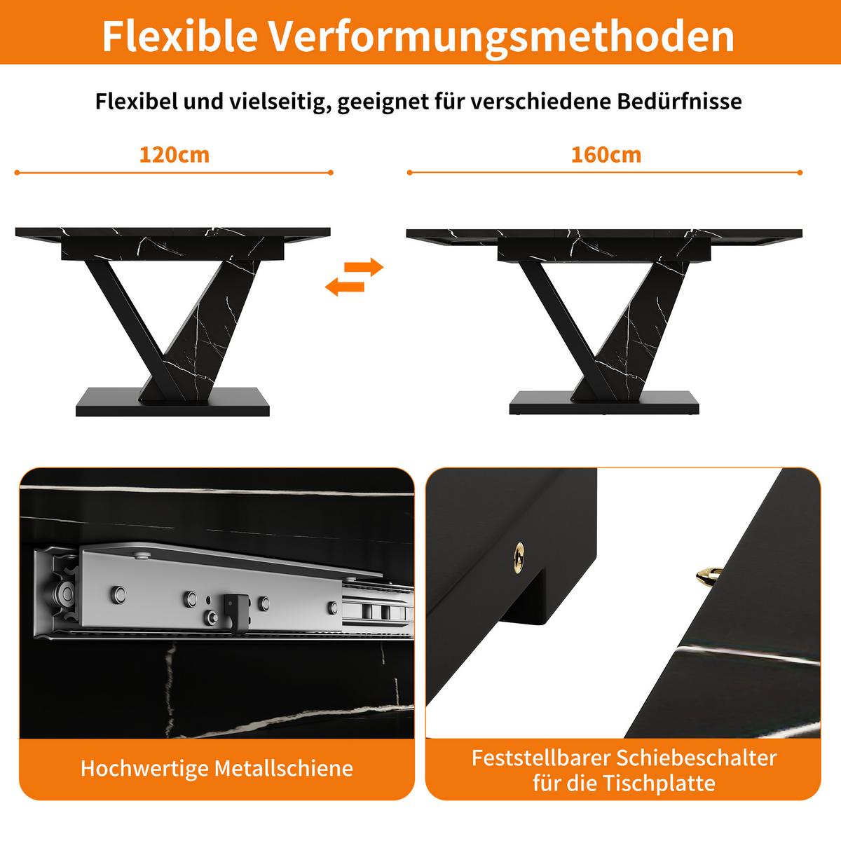 TISCHGRUPPE 7-teilig Ausziehtisch Marmoroptik Schwarz & 6x 360° Drehstühle Vintage-Braun - Schwarz, Holzwerkstoff/Textil (160/76/75cm) - Urban Meuble