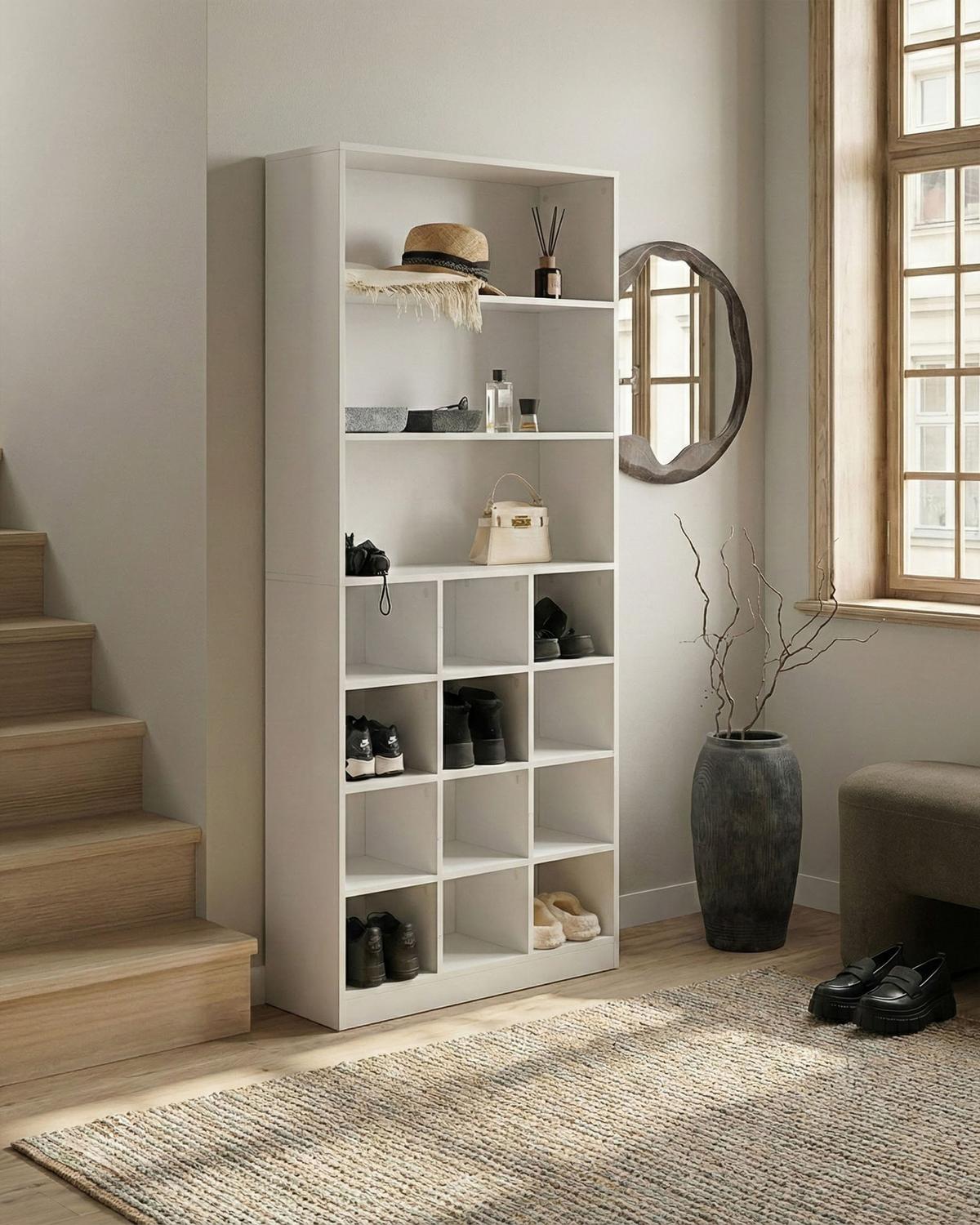 SCHUHSCHRANK Weiß Lajamanu - Weiß, Holzwerkstoff (80/180/30cm) - Beliani