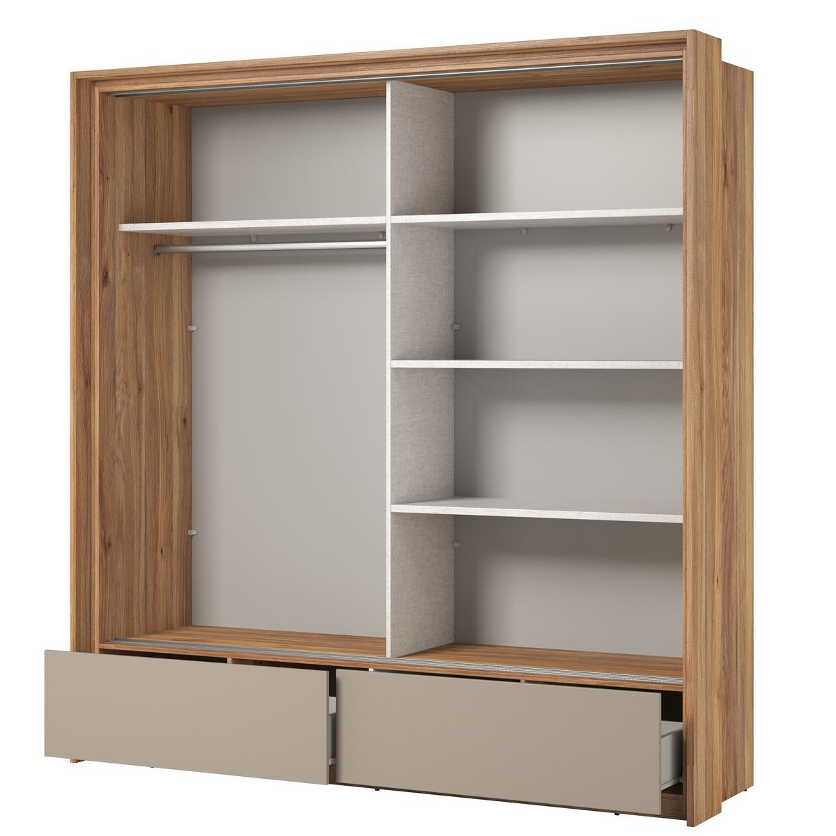 SCHWEBETÜRENSCHRANK PRESARO 209,1/219/62,9 cm 2-türig mit Spiegel Eiche Mauvella - Eichefarben/Beige, Holzwerkstoff (209.1/219/62.9cm) - MASSENO