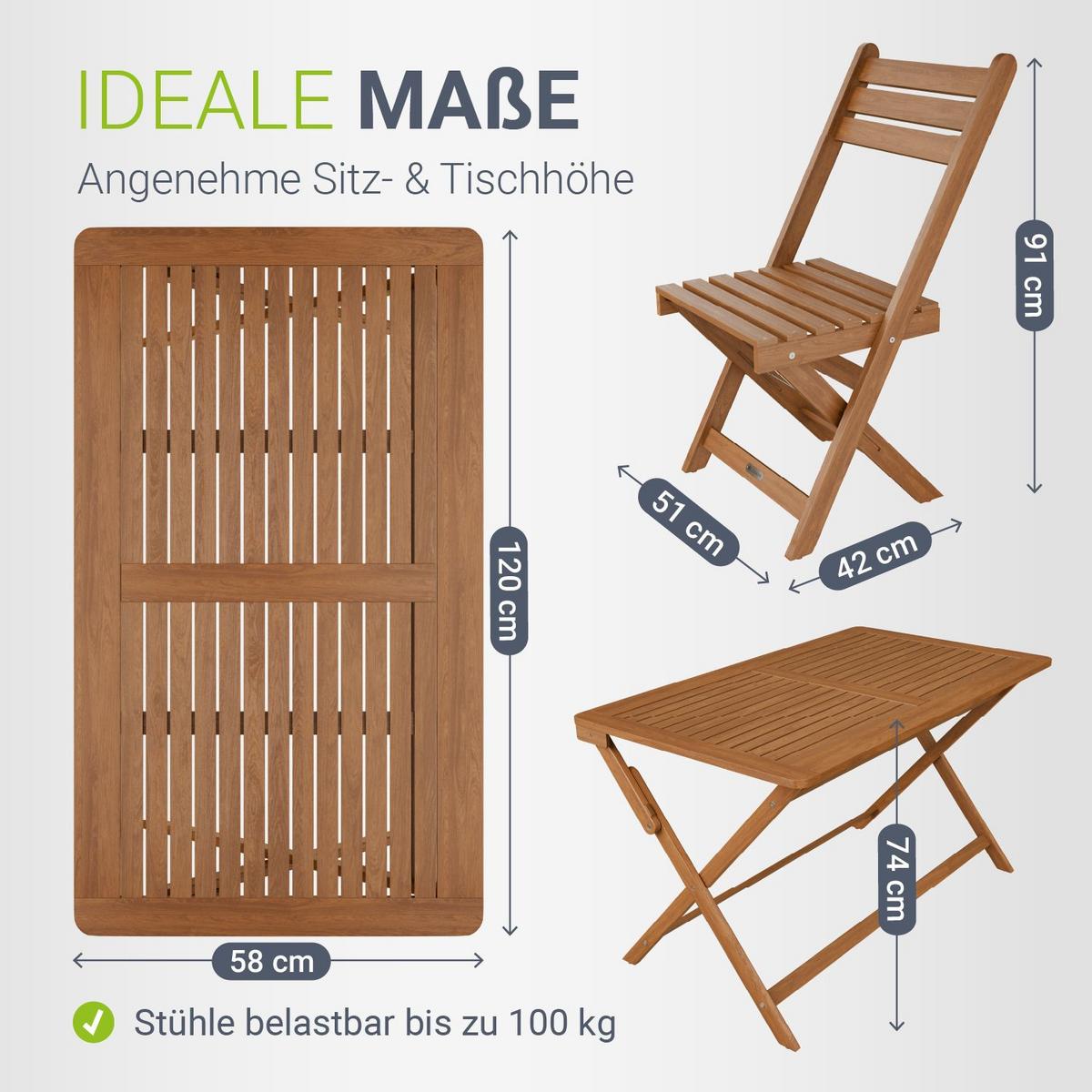 GARTENMÖBELSET Rimini 5-tlg 120x57,5 cm natur - Naturfarben, Holz - Juskys