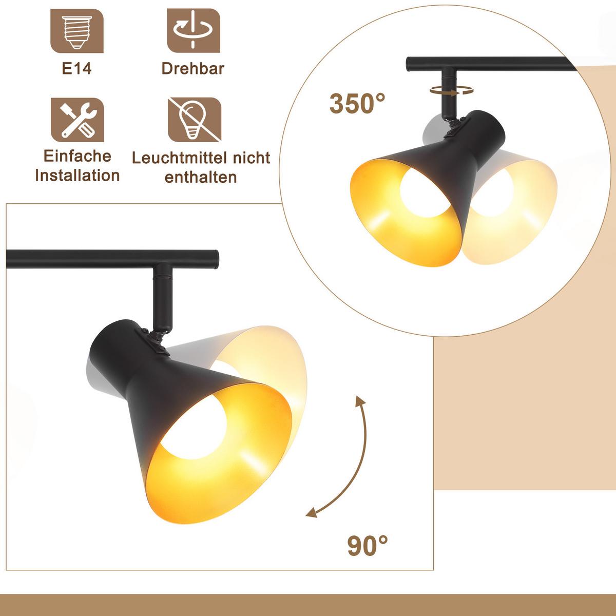 DECKENSTRAHLER Welle 3-flammig 49/11/21 cm - Schwarz, Metall (49/11/21cm) - Nettlife