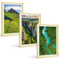 BILDER SET 3er Set - 40x60 cm Goldrahmen - Grüne Berge, Flussfelsen - Goldfarben, Kunststoff (40/60cm) - TULUP