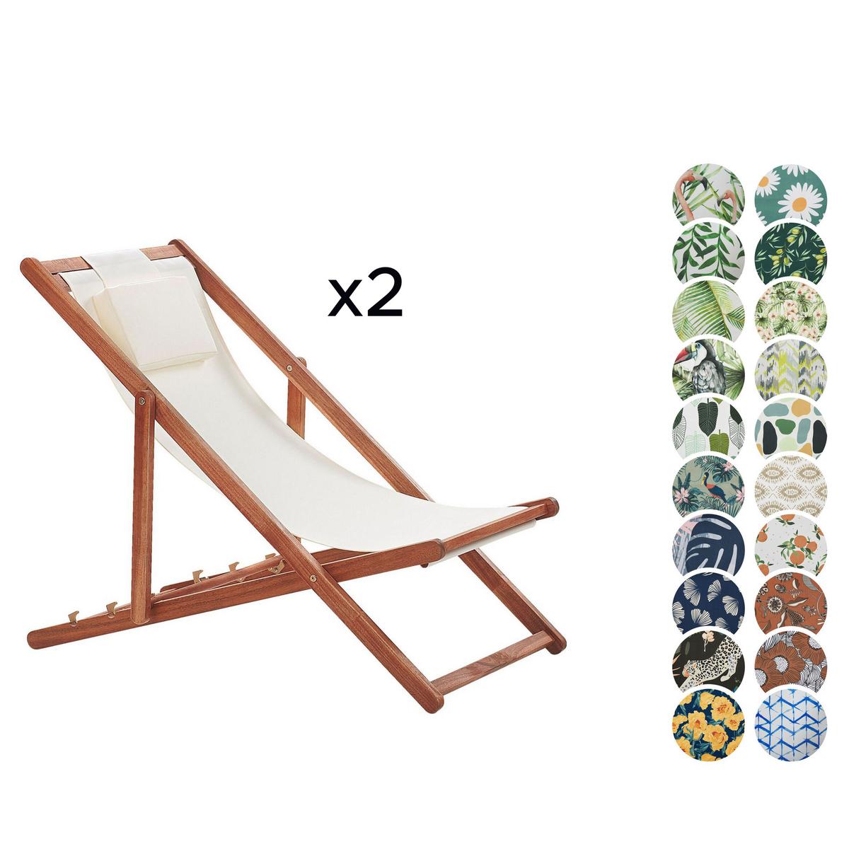 GARTENLIEGE 2er-Set mit 2 Ersatzstoffbezügen dunkelbraun/weiß Avellino - Dunkelbraun/Weiß, Textil (54/70/97cm) - Beliani