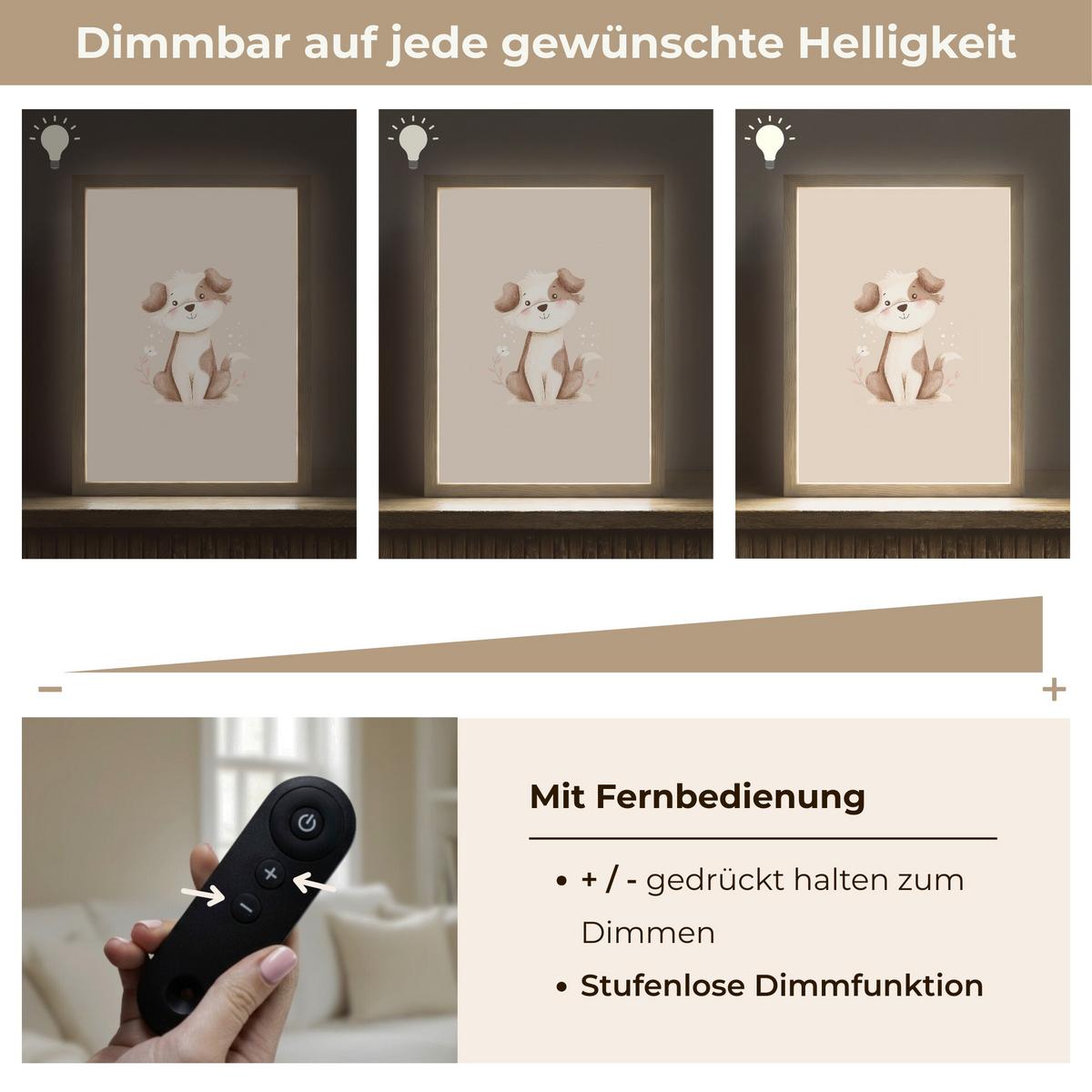 NACHTTISCHLAMPE MIT AKKU Hund - Gefleckt - Braun 30x40 cm - Beige, Holzwerkstoff (8/30/40cm) - OnlyWow
