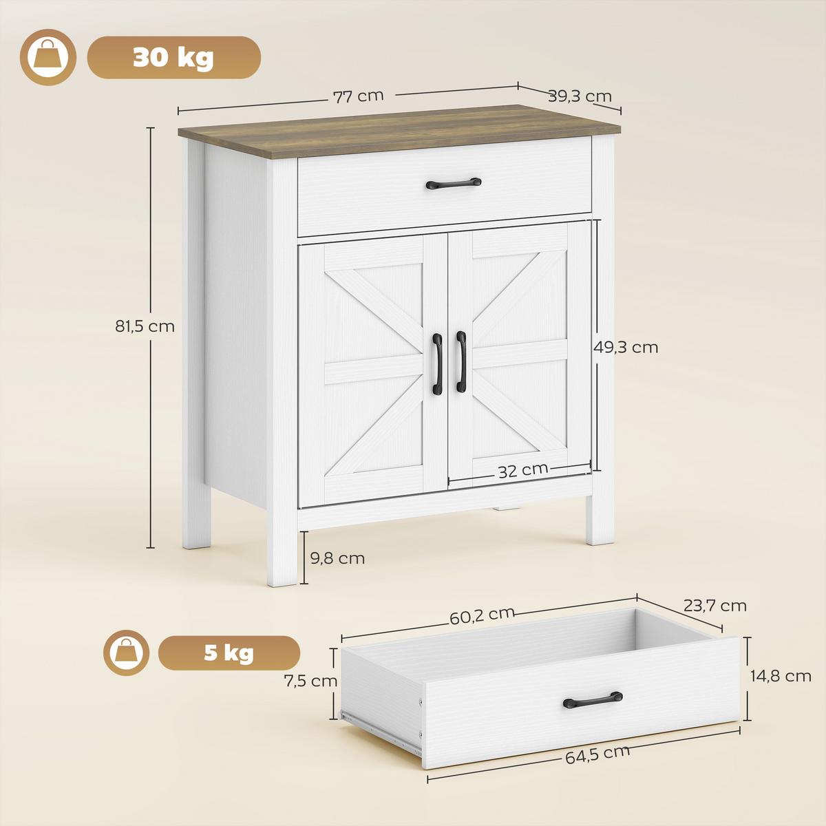 SIDEBOARD Spanplatte 77/40/82 cm Weiß - Weiß, Holzwerkstoff (39.3/81.5/77cm) - HOMCOM