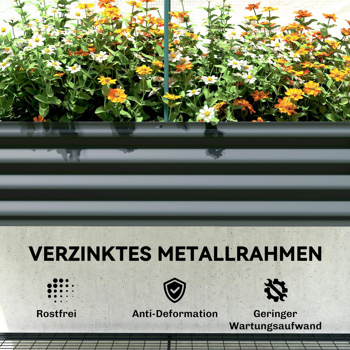 HOCHBEET mit Gewächshausabdeckung Dunkelgrau - Dunkelgrau, Metall (55/140/120cm) - Outsunny