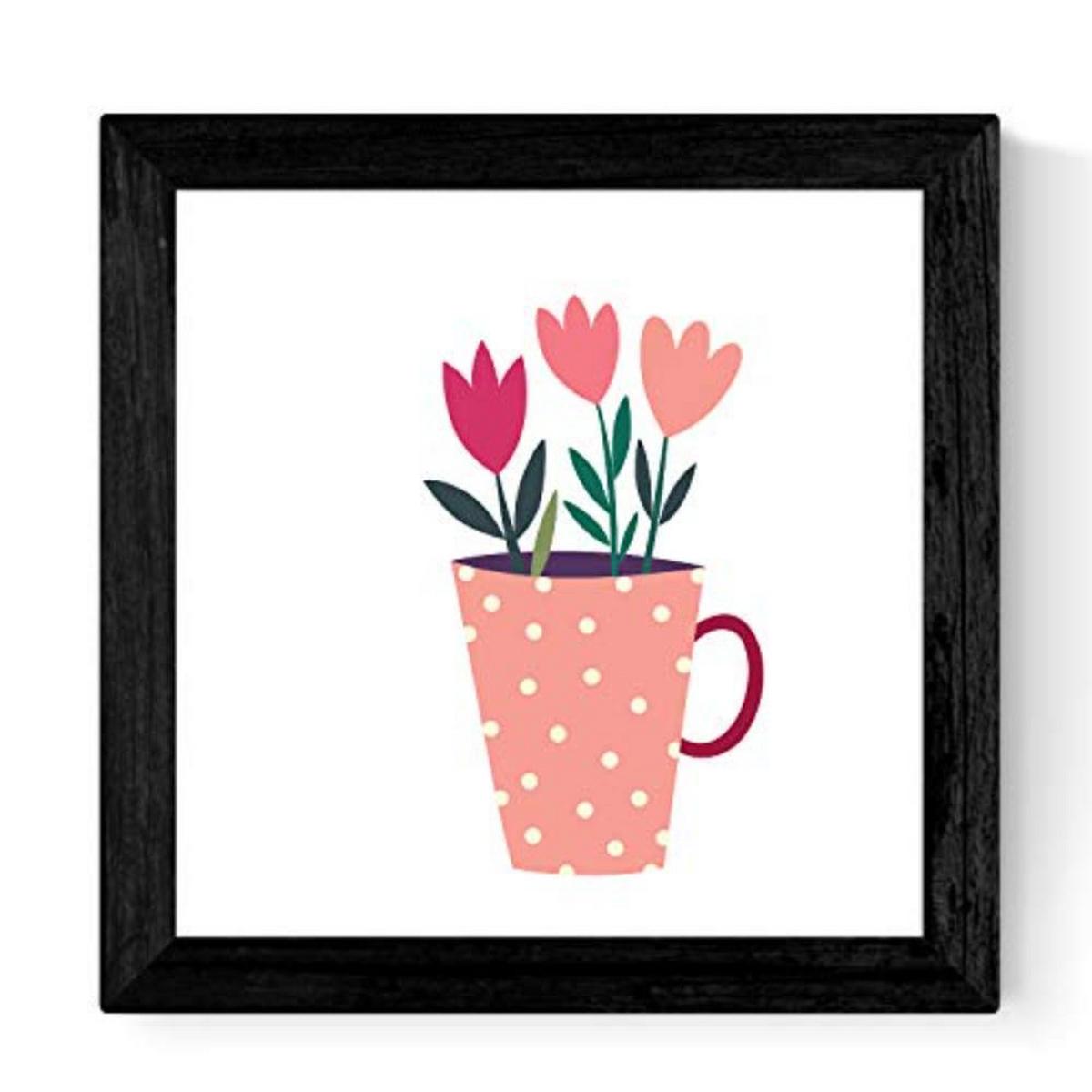 POSTER Set mit 4 blinkenden Blumensträuße 25x25 cm Schwarzer Rahmen - Schwarz, Papier (25/3cm) - Nacnic