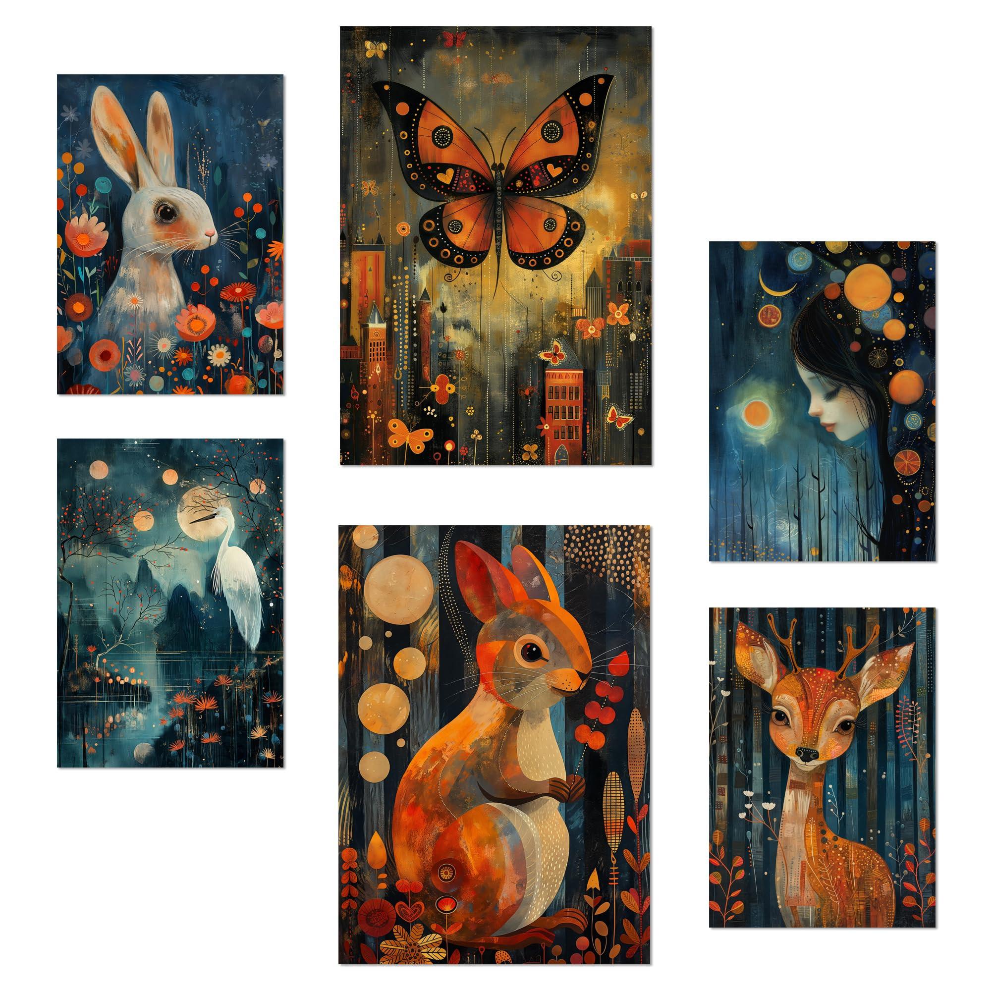 POSTER Set Mit 6 Kaninchen Schmetterling Eichhörnchen Hirsch Von Rosina Wachtmeister Designillustrationens A3 & A4 Rahmenlos - Klar, Papier (29/3cm) - Nacnic
