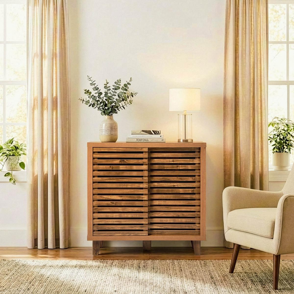 SIDEBOARD mit 2 Schiebetüren 29/80/88, 5 cm - Nussbaumfarben, Holzwerkstoff (29/88.5/45cm) - Calicosy
