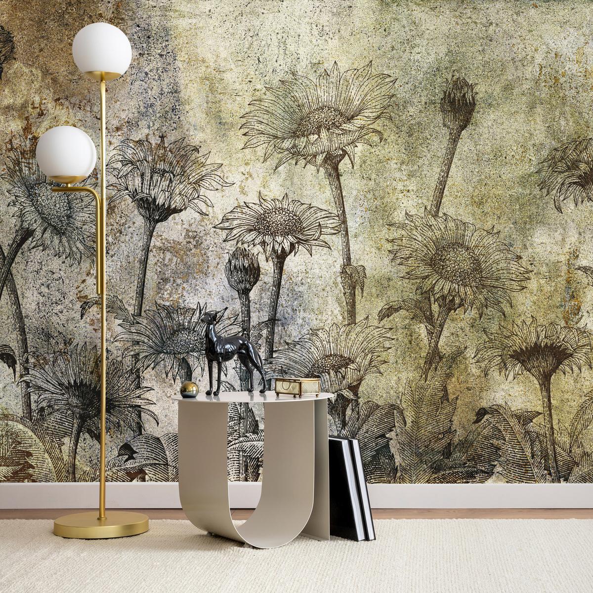 FOTOTAPETE Abstrakte Sonnenblumen Beton Retro 200x140 - Beige/Braun, Papier (200/140cm) - Muralo