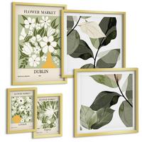 BILDER SET 5er Set - 50x50 cm & 20x30 cm & 40x60 cm Goldrahmen - Blumenmuster London Dublin - Goldfarben, Kunststoff (40/60cm) - TULUP