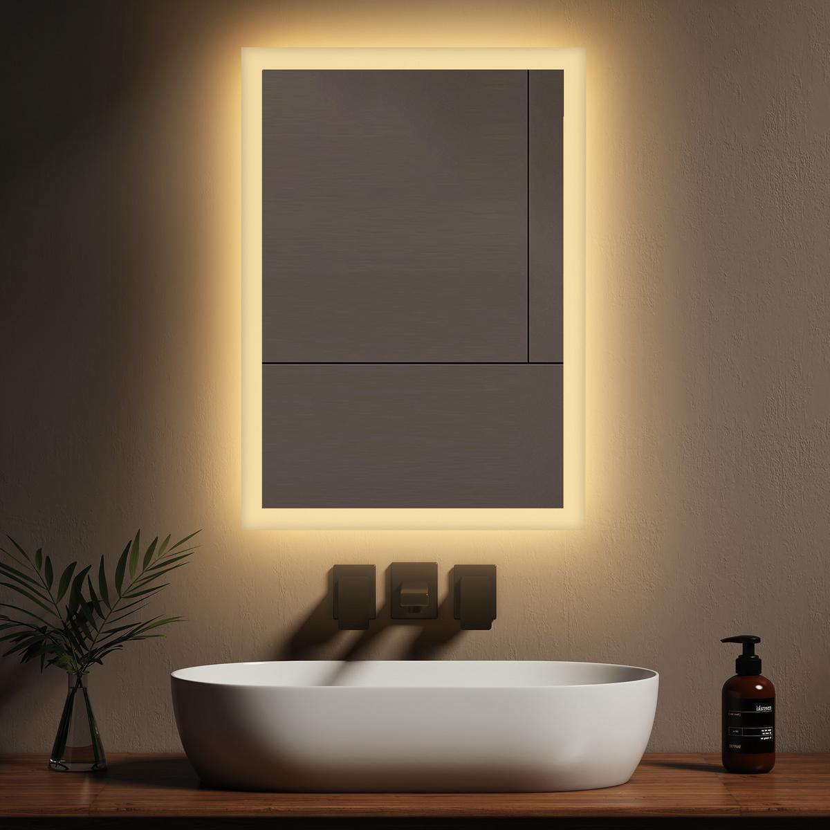 BADSPIEGEL mit Beleuchtung, mechanischem Schalter & Antibeschlag-Funktion, 70/50 cm - Transparent, Glas (70/50/3.5cm) - EMKE