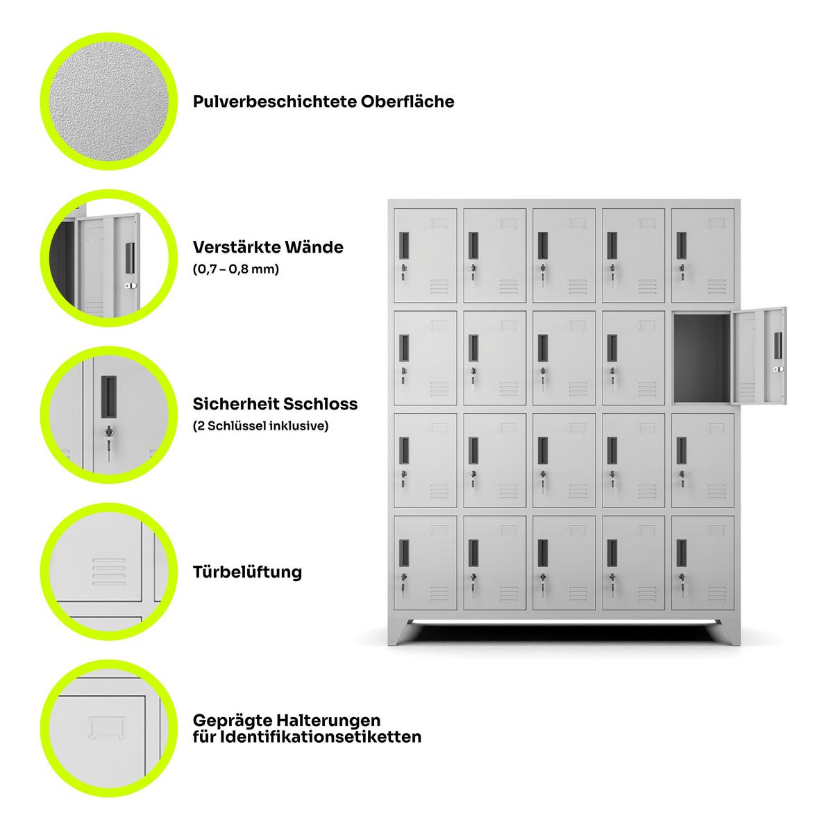 MEHRZWECKSCHRANK aus Metall mit 20 Fächer Hellgrau 136x172x45cm - Hellgrau, Metall (136/172/45cm) - Muralo