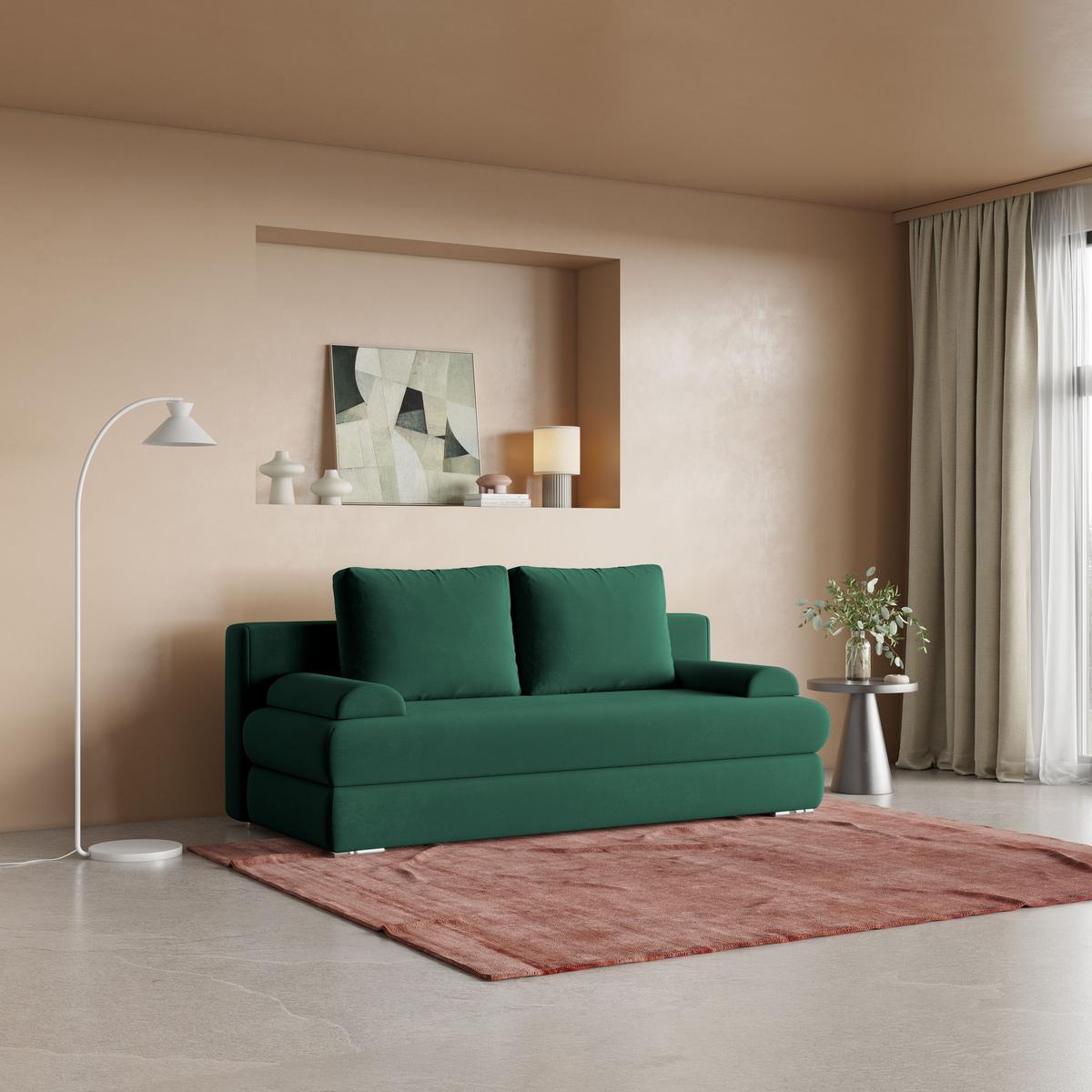 SCHLAFSOFA ASPERO Grün Plüsch-Stoff mit Schlaffunktion - Grün, Holz (200/95/75cm) - MASSENO