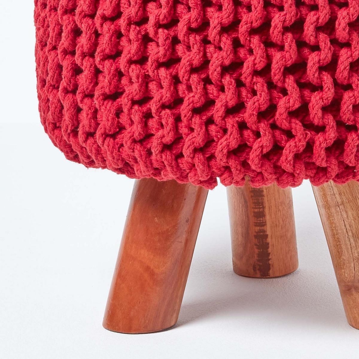 STRICK-HOCKER rot, Dreibein 32/32/42 cm - Rot, Textil (32/42/32cm) - Homescapes