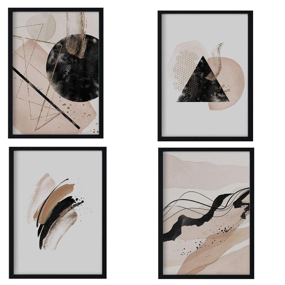 POSTER Set mit 4 Blätter und abstrakten Formen mit braunen Tönen A3 Rahmenlos - Klar, Papier (29.7/3cm) - Nacnic