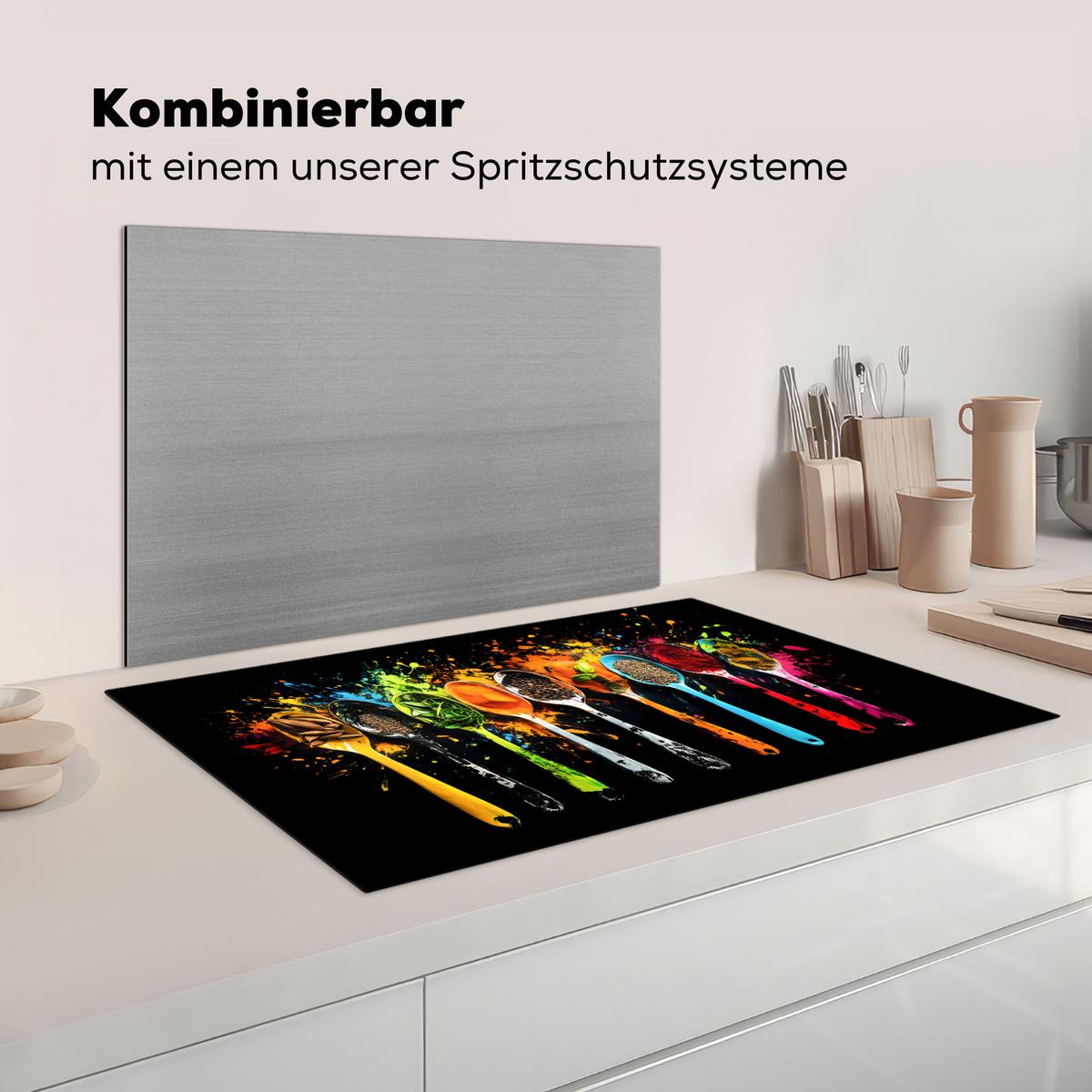 HERDABDECKPLATTE Löffel - Gewürze - Modern - Graffiti - Farbe - Farbenfroh Induktionsmatte 83x51 cm - Multicolor, Kunststoff (83/51.5/0.2cm) - MuchoWow