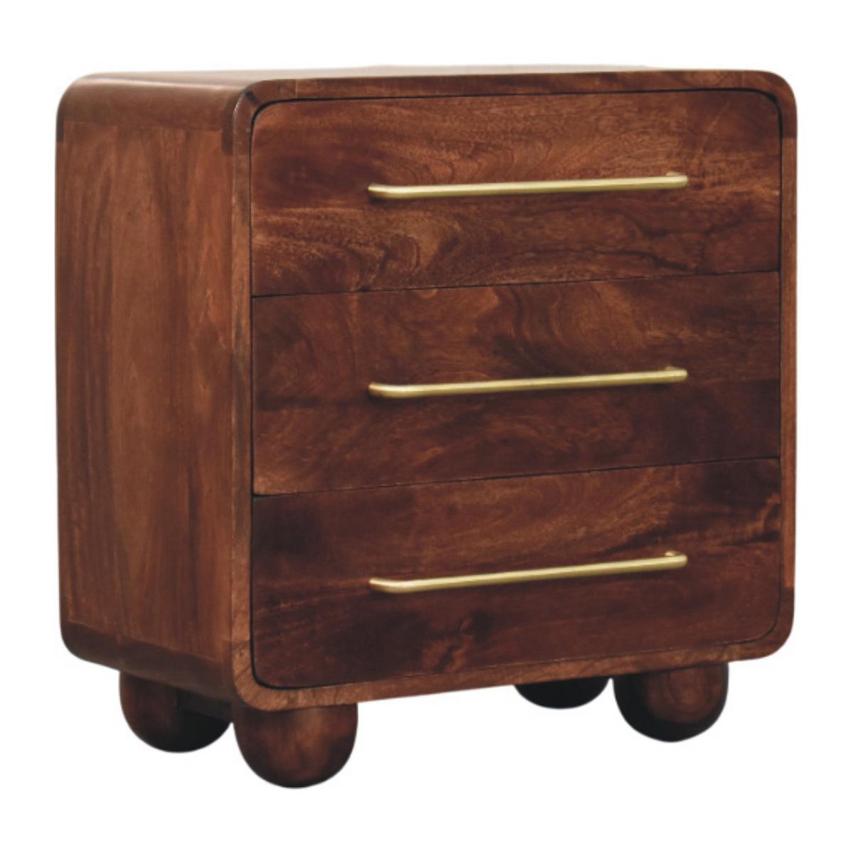 KOMMODE Abgerundet, 3 Schubladen, Hellbraun - Dunkelbraun/Messingfarben, Holz/Metall (55/57/30cm) - Artisan Furniture
