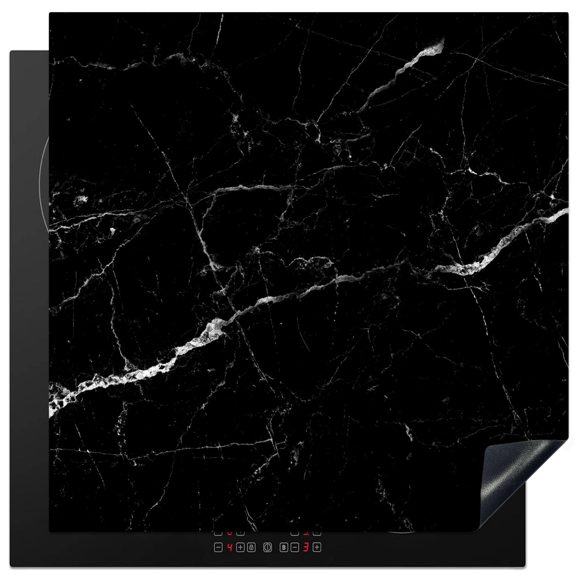 HERDABDECKPLATTE Marmoroptik - Schwarz - Luxus Induktionsmatte 78x78 cm - Grau, Kunststoff (78/78/0.2cm) - MuchoWow