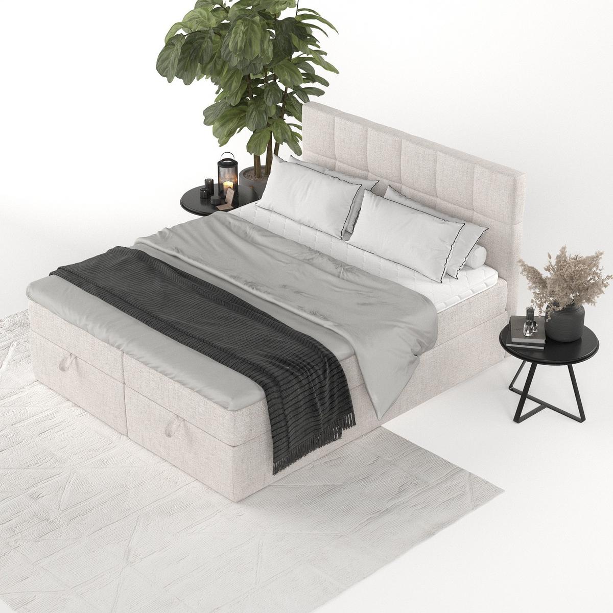 BOXBETT Savio 200/200 cm Hellbeige im Neve Stoff - Sandfarben/Schwarz, Holz/Holzwerkstoff (200/200cm) - AltaBeds