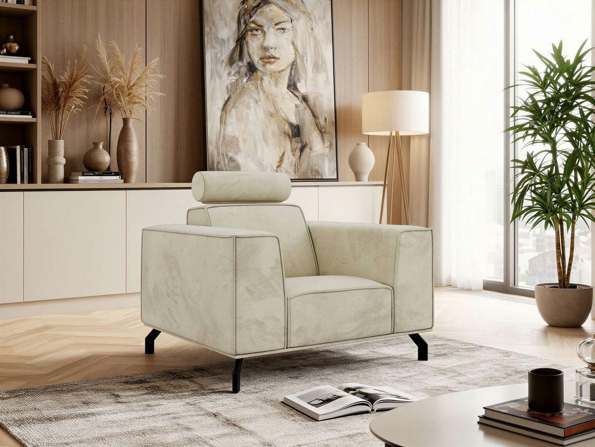 SESSEL VESANO - Beige Velvet - Beige/Schwarz, Textil/Metall (109/90/95cm) - MKS