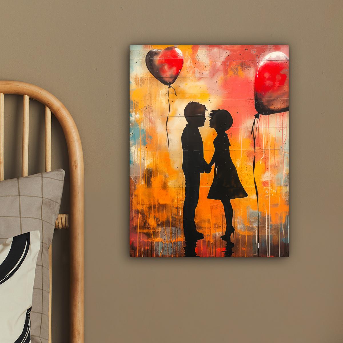 LEINWANDBILD Straßenkunst - Liebe - Graffiti - Kunst - Banksy Room Decor 30x40 cm - Orange, Textil (30/40cm) - MuchoWow