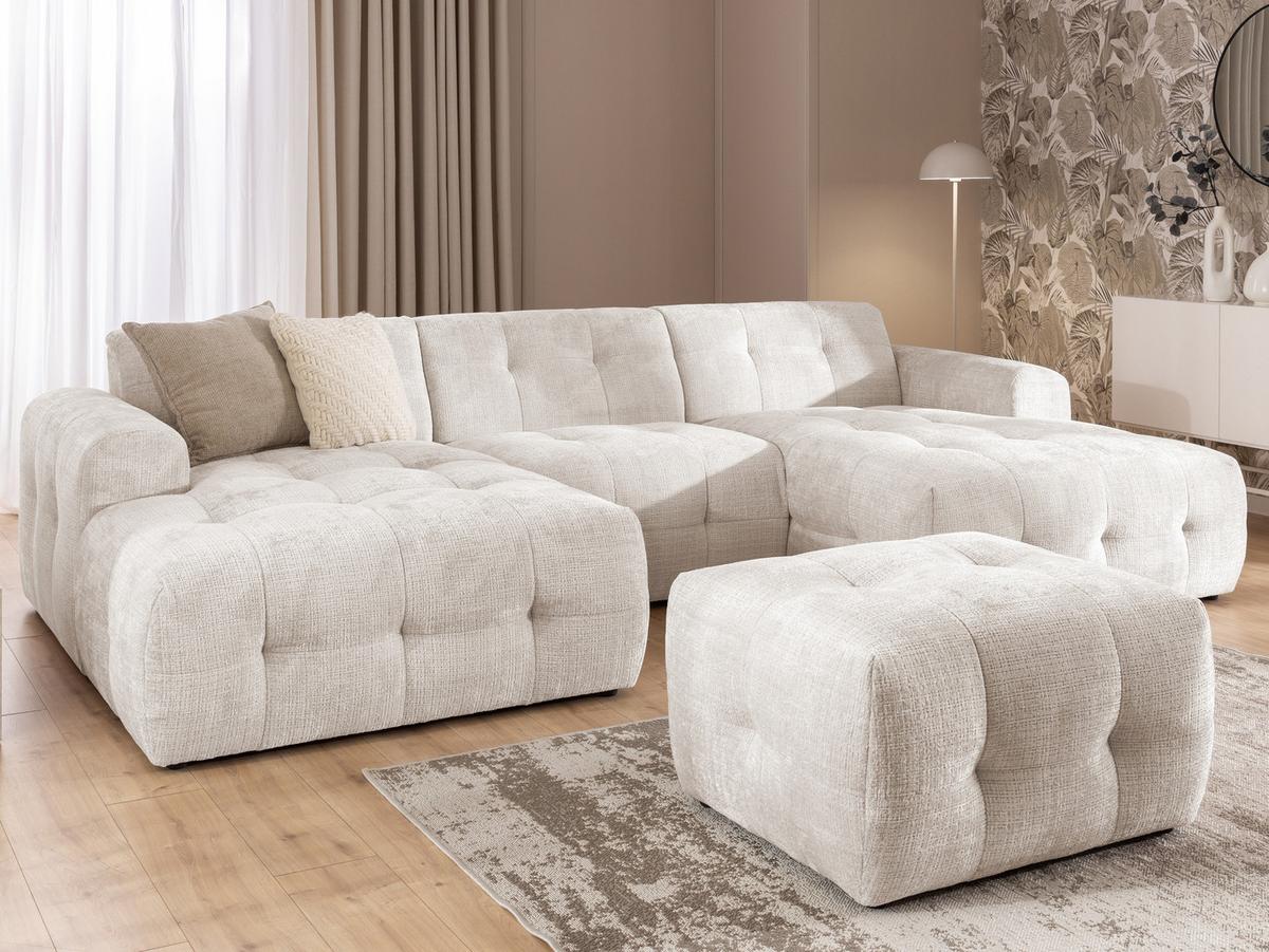 POLSTERHOCKER mit raffinierten Steppungen, zu passendem Sofa, Wellenunterfederung, Chenille-Bezug Beige / 21053 - Beige/Schwarz, Kunststoff/Textil (87/46/68cm) - luma-home