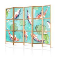 PARAVENT Japanischer 5-tlg 225x172 cm Blumen Und Kois - Multicolor, Holz/Textil (225/172/3cm) - Muralo