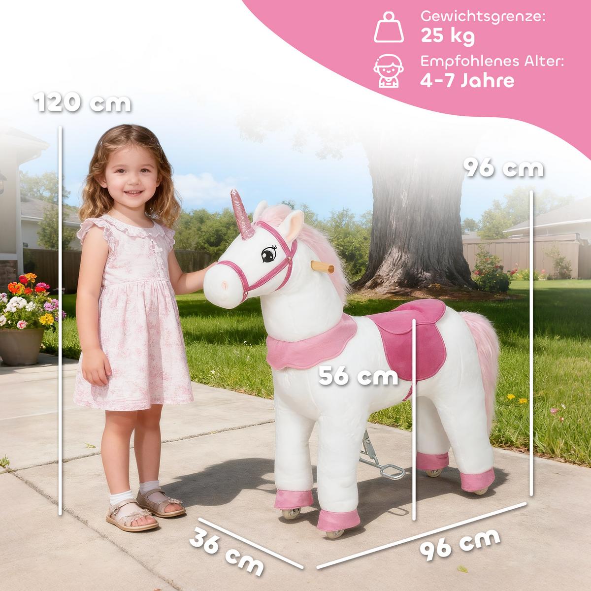 REITPFERD Metall Polyester Weiß Rosa - Multicolor, Textil (36/96/96cm) - AIYAPLAY
