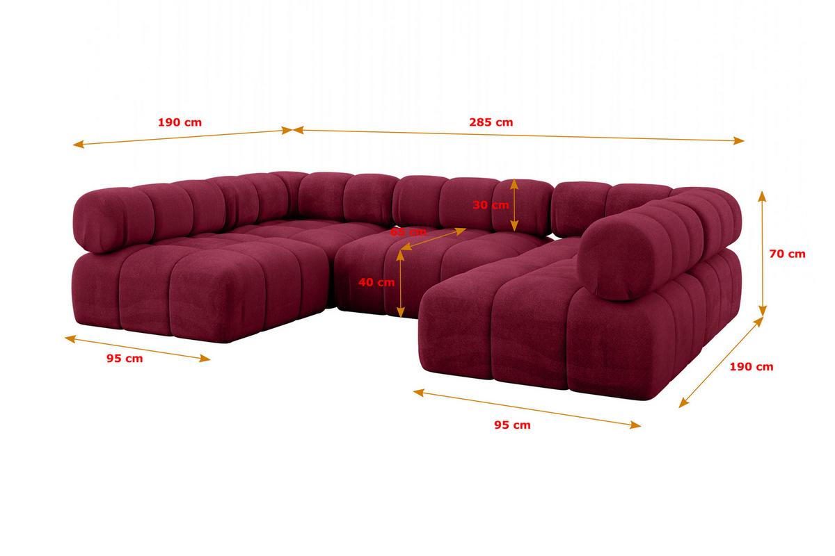 WOHNLANDSCHAFT modulares Sofa Garvo-U1 - 285x190x70 cm Bordeauxrot Velours - Bordeaux, Holzwerkstoff/Textil (285/70/190cm) - ALTDECOR